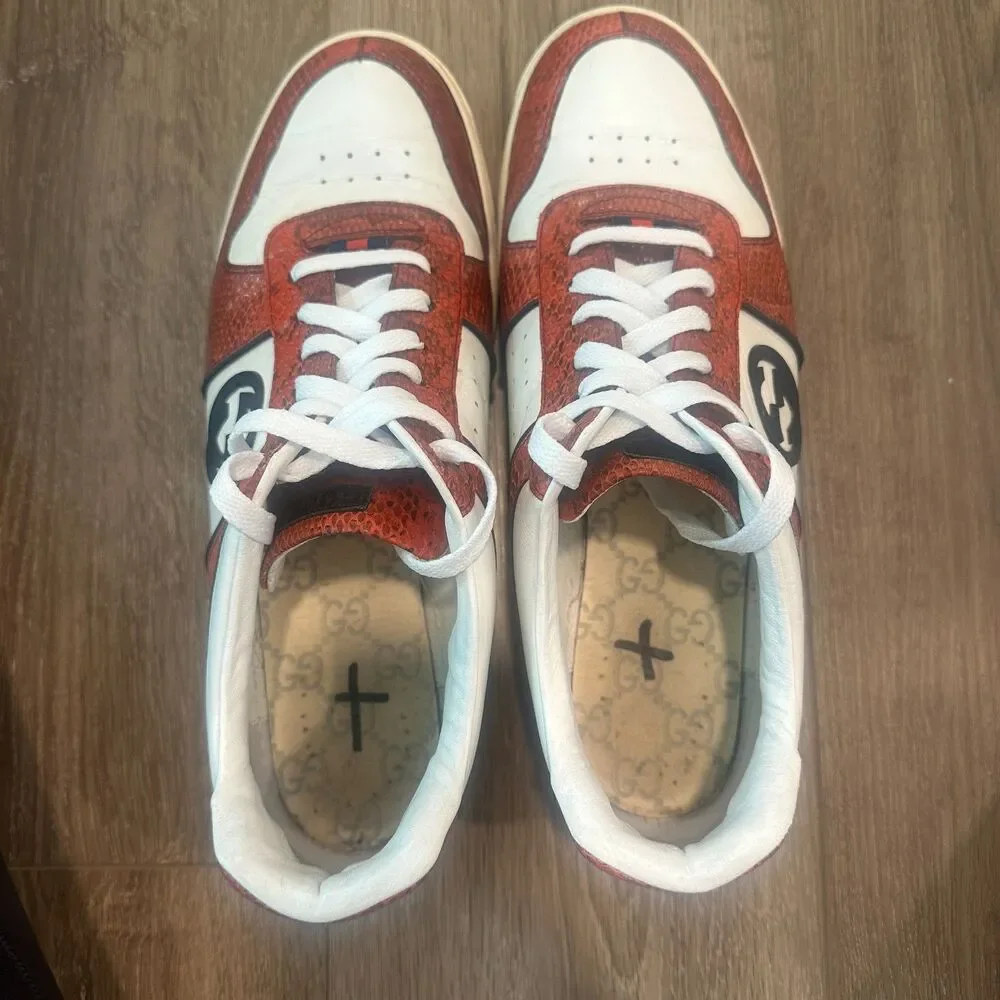 Retro Red Gucci Python Leather Low Top Interlocking G Sneakers Size 9G US 10